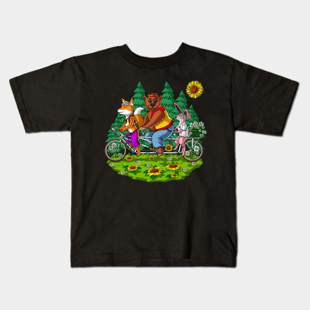 Hippie Forest Animals Kids T-Shirt by underheaven